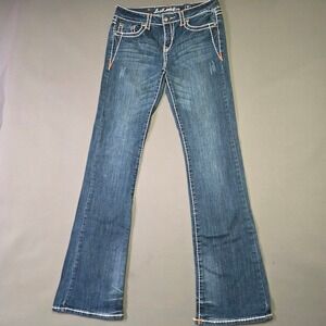 LA Idol USA Womens Bootcut Jeans Blue Thick Stitch Embroidered Pocket Size 9
